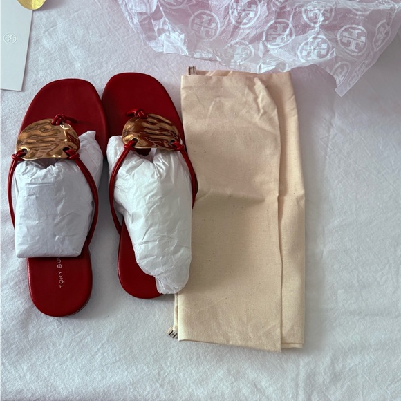 Tory Burch Red Ballet Flats with Golden Accents - Picture 5 of 8